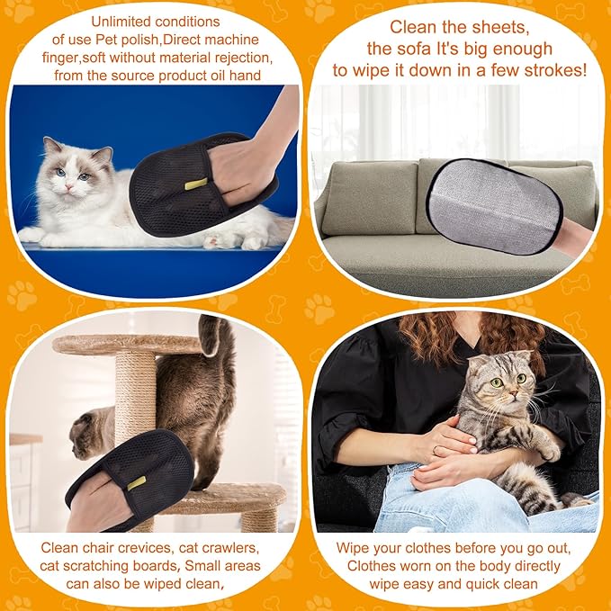 Pet Hair Removal Gloves for Cats and Dogs, Pet Hair Electrostatic Magic Brush Gloves, Efficient Pet Grooming Hair Remover Tools for Carpet, Couch, Laundry, Car Seat (1pcs, Black)