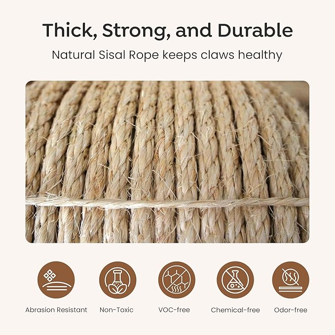 Premium Brazilian Sisal Rope, Natural Fiber 100% Sisal, Ultra Durable, Chemical-Free, Ideal for DIY, Cats, Scratching Post Replacement, Home Decor, Garden, Crafting (1/6” 100 ft / 4mm 30m)