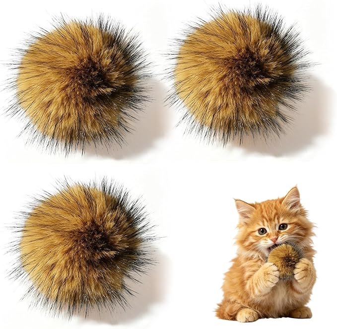 Cat Toy Faux Rabbit Fur Ball,2026 New Soft Rabbit Fur Catnip Balls (3PCS)