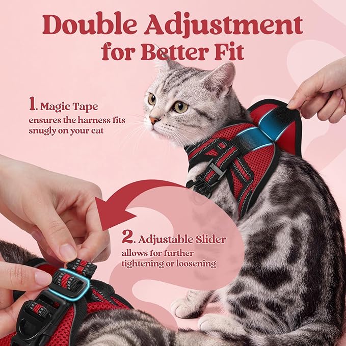 rabbitgoo Cat Harness and Leash Set for Walking Escape Proof, Adjustable Soft Kittens Vest with Reflective Strip for Cats, Comfortable Outdoor Vest, Red, M