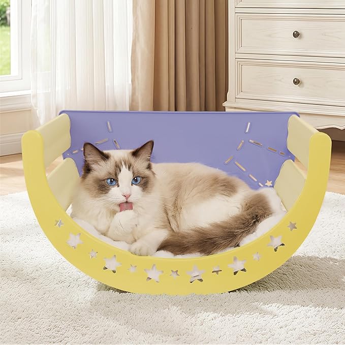 Cat Bed Cave– Sisal Scratch Pad & Soft Fleece Mat, Sturdy Elevated Hammock for Lounging, Climbing & Hiding, Supports up to 30 lbs, Purple