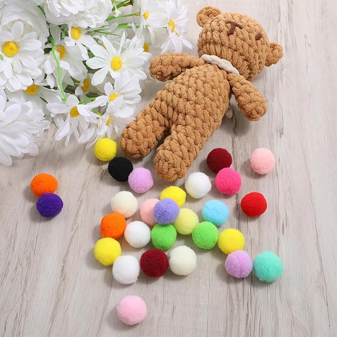 Larrel 100 Pcs Cat Puff Ball Toys, 2.5cm/1in Soft Cat Pom Pom Balls Fuzzy Balls for Cats Cute Pompoms for Indoor Kitten Playing Exercising or Craft DIY Creative Crafts Decorations(Random Assortment)