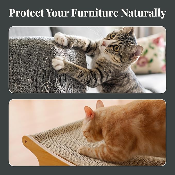 XL Sisal Cat Scratcher Bed with Elevated Hammock for Indoor Cats, Replaceable Natural Sisal Pad, Large Cat Lounge, Anti-Slip No-Wobble Bamboo Frame, Black & White Diamond.