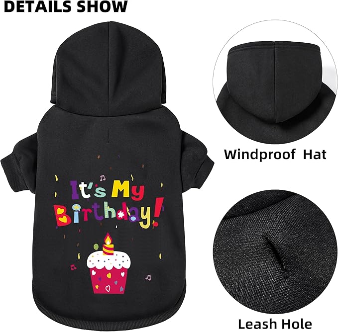 Dog Sweater Dog Hoodie Cold Weather Coat Hooded Sweatshirt for Puppies,Cats, Small Medium Large Dogs (Black(It's My Birthday), Large)