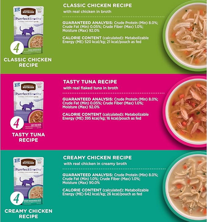 Nutrish Rachael Ray Purrfect Broths Wet Cat Food, Variety Pack, 1.4 Ounce Pouch, Grain Free, (Pack of 48)
