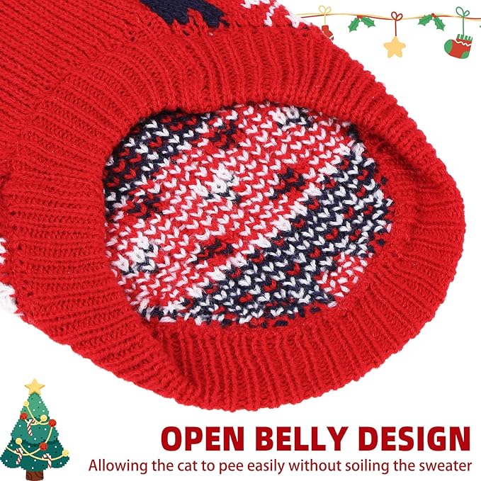 PUPTECK Christmas Cat Sweater, Soft Warm Turtleneck Pet Winter Clothes, Kitten Sweater Apparel, Knitwear Coat for Cats Puppy Outfit Cold Weather Clothes, Red S