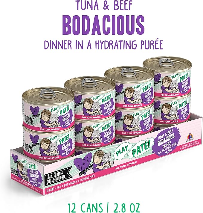 Weruva B.F.F. Play - Best Feline Friend Paté Lovers, Aw Yeah!, Tuna & Beef Bodacious with Tuna & Beef, 2.8oz Can (Pack of 12)