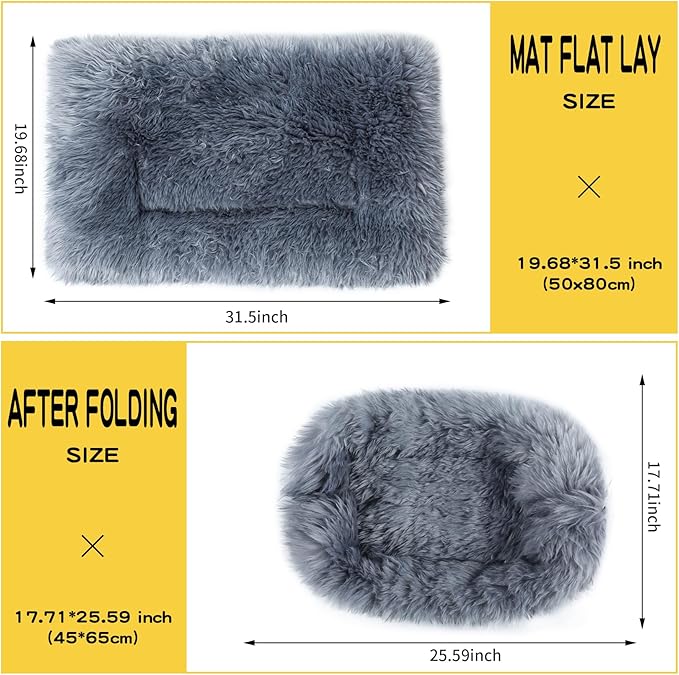 Dog Cat Bed Mat 19.6x31.4 inch, Washable Soft Plush Faux Fur Fluffy Puppy Pads Blanket for Indoor Pet Sleep Cushion Grey