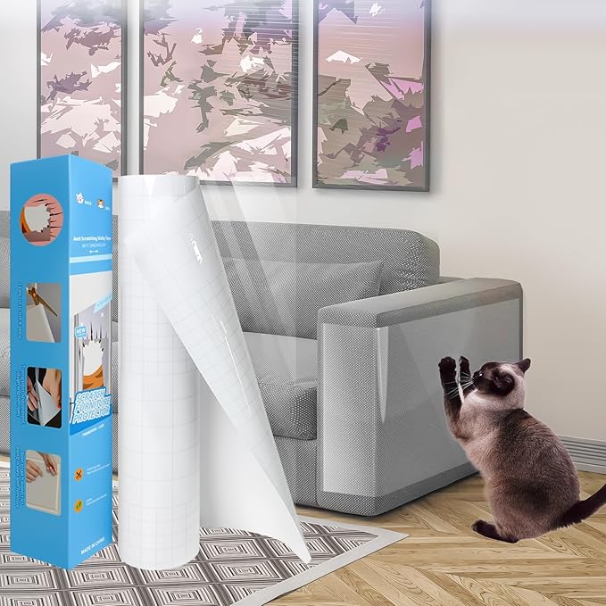 Anti Cat Scratch Furniture Protector, Couch Corner Protectors for Cats, Furniture Protectors from Cats Scratching, Walls, Doors with Pocket Knife, Scraper, Tape(15.7" x 118")
