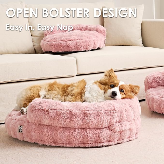 EHEYCIGA Soft Cat Couch Bed for Indoor Cats, Fluffy Small Dog Bed with Removable Washable Cover, Bolster Pet Sofa, Waterproof and Non-Slip, 26" x 26"x 8", Pink