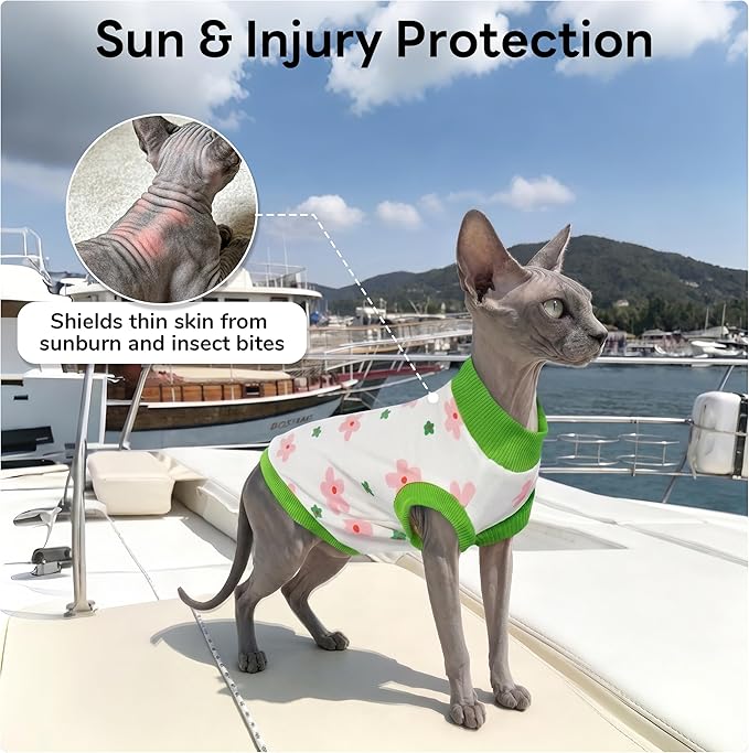 PUMYPOREITY Sphynx Cat Clothes: Stretchy Sweater, Soft Hairless Shirt, Pullover Pajamas, Turtleneck for Cornish Rex, Devon Rex - Green, L