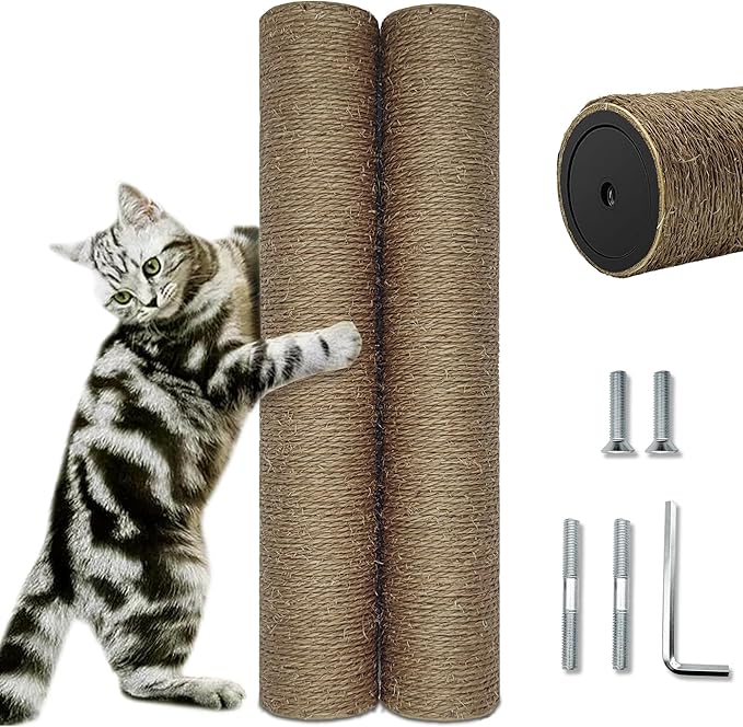 Cat Scratching Post Replacement Pole, 2 PCS 15.7in Cat Tree Replacement Post, Natural Sisal Cat Tree Replacement Parts with M8 Screws (40cm/15.71inBrown, M8*2poles)