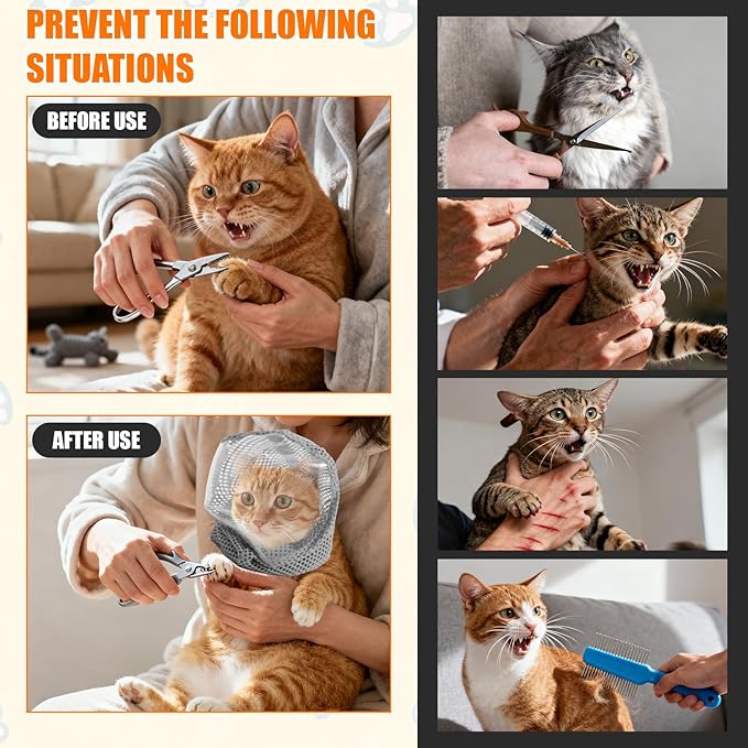 Adjustable Cat Muzzle for Grooming, Breathable Cat Pet Head Cover with Transparent Anti-Bite Bubble Mask Helmet for Nail Trimming Bathing & Vet Visits (M Size)
