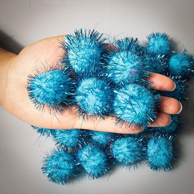 VAPKER 30 Piece 1.5" Blue Color Sparkle Balls Cat's Favorite Toy Tinsel Pom Poms Glitter