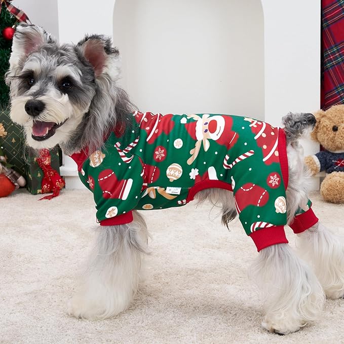 XPUDAC Christmas Dog Pajamas Holiday Dog Clothes for Small Medium Dogs Boy Girl Cute Puppy Outfit Pjs Bodysuit for Doggie Onesies Cat Apparel, Red, Green, S