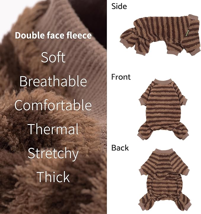 Fitwarm Fleece Striped Dog Pajamas, Dog Winter Clothes for Small Dogs Girl Boy, Velvet Dog Onesie, Soft Pet Jammies, Doggy Apparel, Brown, Tan, Large