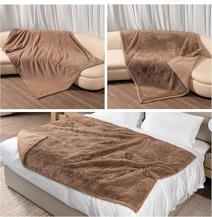 Brown Dog Blankets for Small Dogs Cats Calming Throw Blanket on Couch Covers Soft Long Faux Fur Cover Mat for Little Puppy and Kittens(Brown,XS-28x20in)