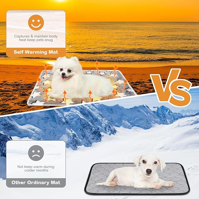 HunnmingRe 2 Pack Self Warming Cat Bed Self Heating Dog Pad Cat Warming Pad Thermal Pet Mat Washable Reflect Body Heat Removable Cover for Indoor Kittens Puppies Feral Pet(Large Star,16 x 20 Inch)