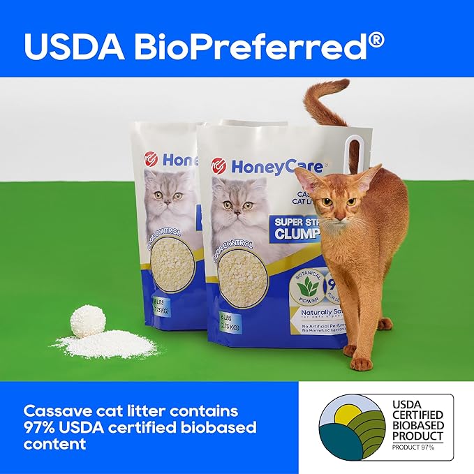 HoneyCare Cassava Cat Litter | Natural Cassava Formula | Fast Clumping & Odor Control | Low Dust & Eco-Friendly | 6 lbs