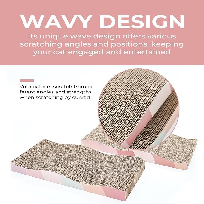 SIDAZON Cat Scratching Pads Cardboard Cat Scratchers for Indoor Cats Reversible Large Wide Corrugated with Catnip and Mini Toy (3pcs)