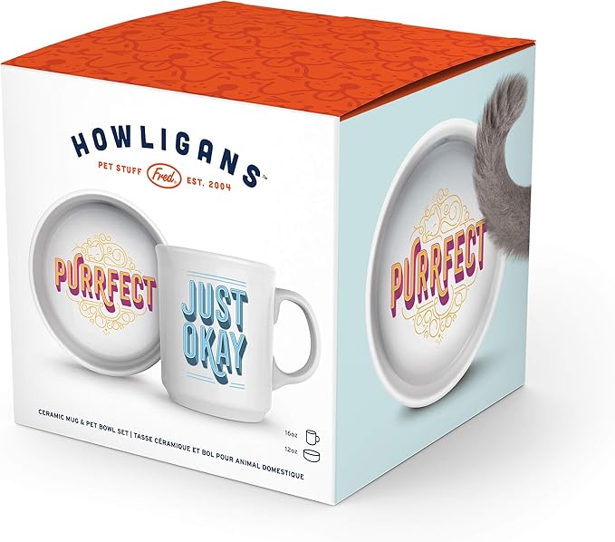 Genuine Fred Howligans - Mug + Cat Bowl - Purrfect, White