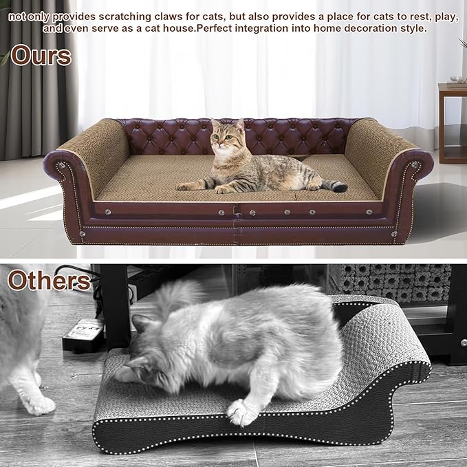 COOZMENT Scratching Sofa, Couch Shaped Thick Scratching Cardboard, Lounge Bed for Indoor Rest&Play, Sofa Scratcher Pad (Brown, 39.4" L X 14" W X 11" H)