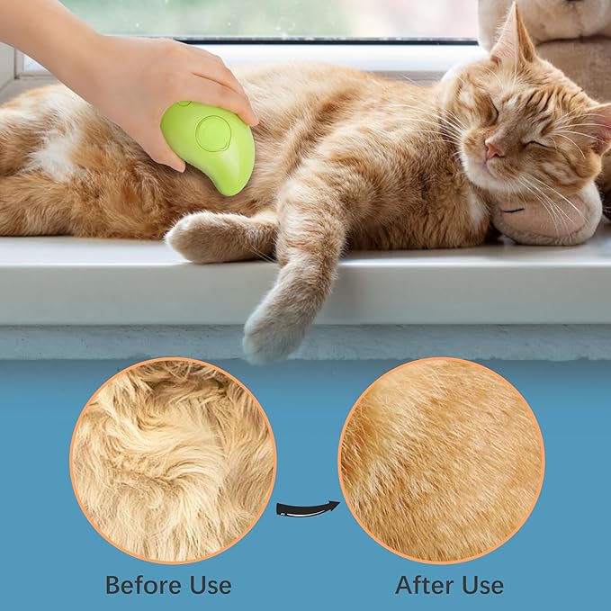 GIGART Cat Steam Brush for Shedding Cat, 3 in 1 Steamy Water Pet Hair Removal Comb, Self-Cleaning Steam Grooming Multifunctional Hair Removal Comb for Shedding Brush Dog and Cat (Green)