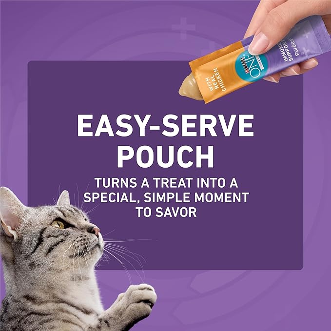 Purina ONE Plus Immune Support Purees with Real Chicken Lickable Cat Treats - 1.4 oz (Pack of 4)