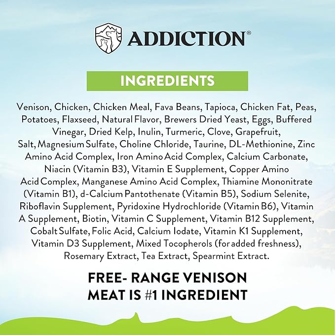 Addiction Viva La Venison Grain-Free Dry Cat Food - with Premium Venison to Support Muscle Development & Maintenance - High-Protein Recipe with Chicken & Low Carb - Made in New Zealand - 4lbs
