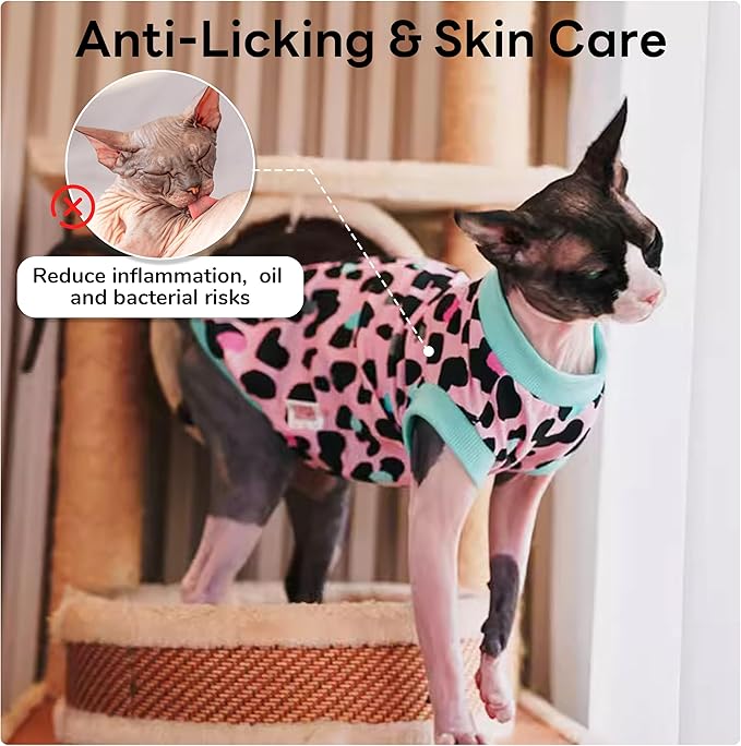 PUMYPOREITY Sphynx Cat Clothes: Stretchy Sweater, Soft Hairless Shirt, Pullover Pajamas, Turtleneck for Sphynx Cornish Rex, Devon Rex - Pink, L
