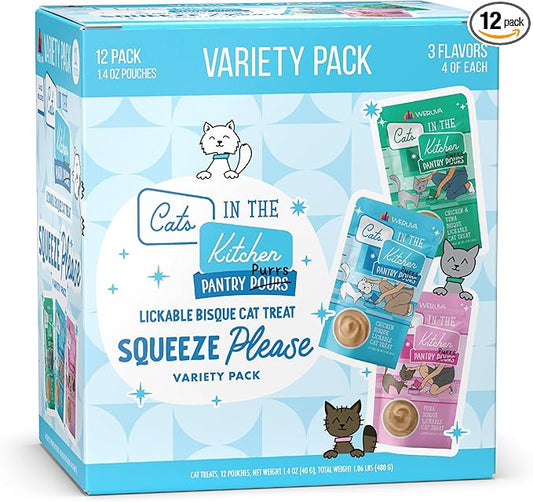 Weruva Cats in the Kitchen Pantry Pours, Squeeze Please Variety Pack, 1.4oz Pouch, Pack of 12