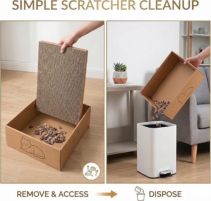Multi-Use Cat Scratcher, 17.5" Large Cat Scratcher Pad 5 Pcs with Box, Eco-Friendly Reversible Cardboard Cat Scratcher Lounge for Indoor Cats and Kittens, Post and Furniture Protector