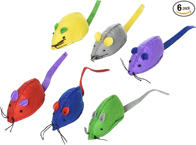 SPOT Felt Mice Catnip Toy | Soft, Colorful Multipack Interactive Cat Toy for Indoor Cats | Includes Catnip | 6 Pack in Assorted Colors