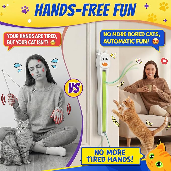 Interactive Cat Toys for Indoor Cats - Automatic Cat Toys with Motorized String Action, Sticking Door Electric Enrichment Stimulation Kitty Toy for Bored Indoor