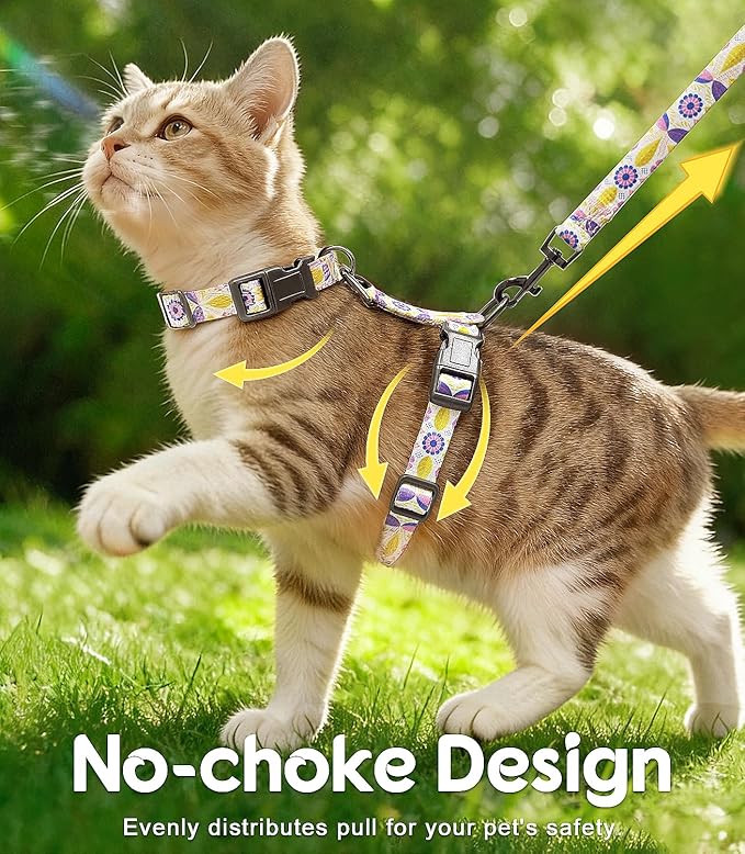 Halypet 2-Pack Cat Harness and Leash Set, Escape Proof 3-in-1 Adjustable Harness for Cats, Soft Lightweight, Easy On & Control for Walking, Travel & Outdoor Use, Pastel Floral, Small