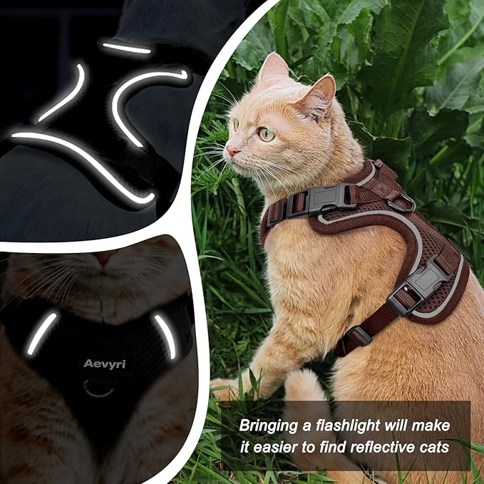 Cat Harness and Leash Set - Escape Proof Adjustable Cat Harness, Comfortable Soft Lightweight, Use Safe & Easy, Walking Travel Kitten Harness for Small Medium Large Cats, Brown, XS