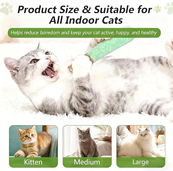 3 Pack Catnip Toys for Cats, Funny Kicker Cat Toys with Dental Rope & Jingle Bell, 100% Organic Catnip Catnip Toys, Bite-Resistant Chew Toy for Kitten Teething, Indoor Cat Toys