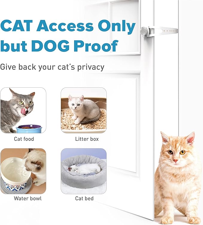 Neobay Cat Door Latch with Stabilizer, 7 Sizes Adjustable Cat Door Holder Latch, Keeps Dog Out of Litter Box, No-Drill & Portable for Interior Doors, White, 2 Packs