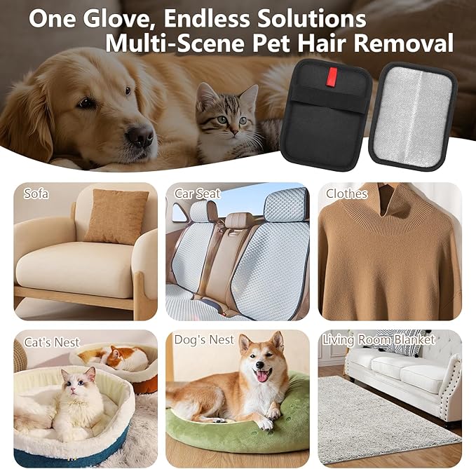 Pet Hair Removal Gloves - Gentle Deshedding Brush for Dogs & Cats, Efficient Fur & Hair Removal, Perfect for Home & Outdoor Use, Comfortable, Easy to Clean & Durable