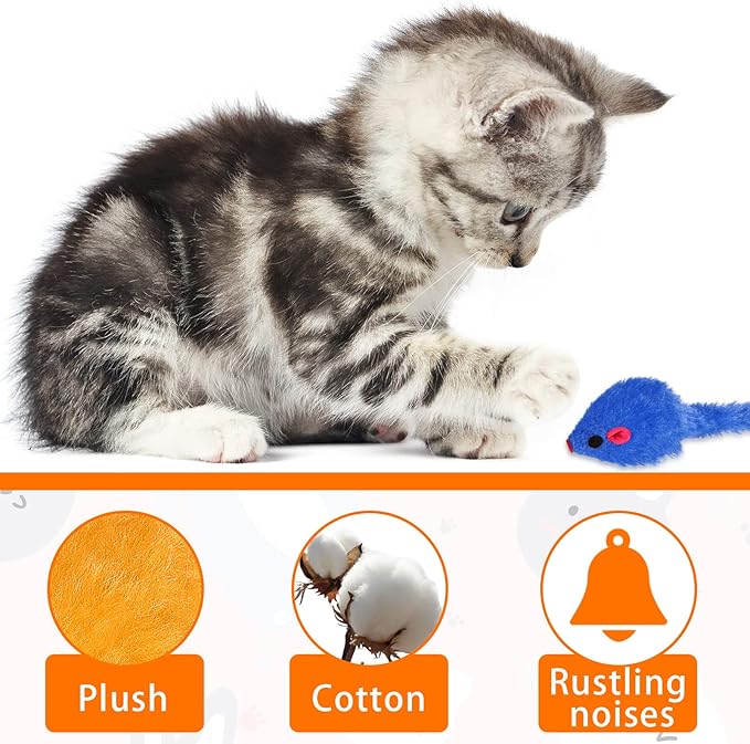 Sosation 120 Pcs Rainbow Furry Cat Mouse Toys Interactive Rattle Cat Toy Mice Small Soft Rustle Sound Kitten Toys for Pets Cat Puppy Kittens Play, Assorted Colors
