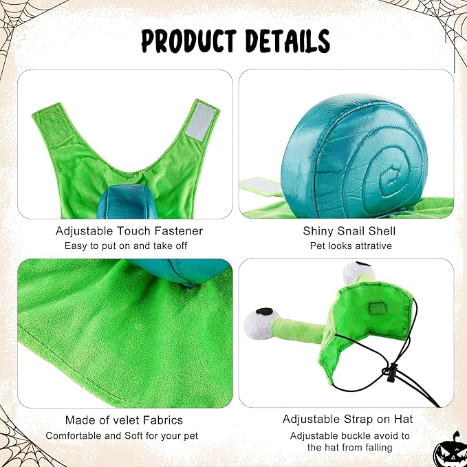 Mogoko Funny Dog Cat Snail Costumes, Pet Halloween Christmas Cosplay Dress, Adorable Green Snail Pet Costume (S Size)