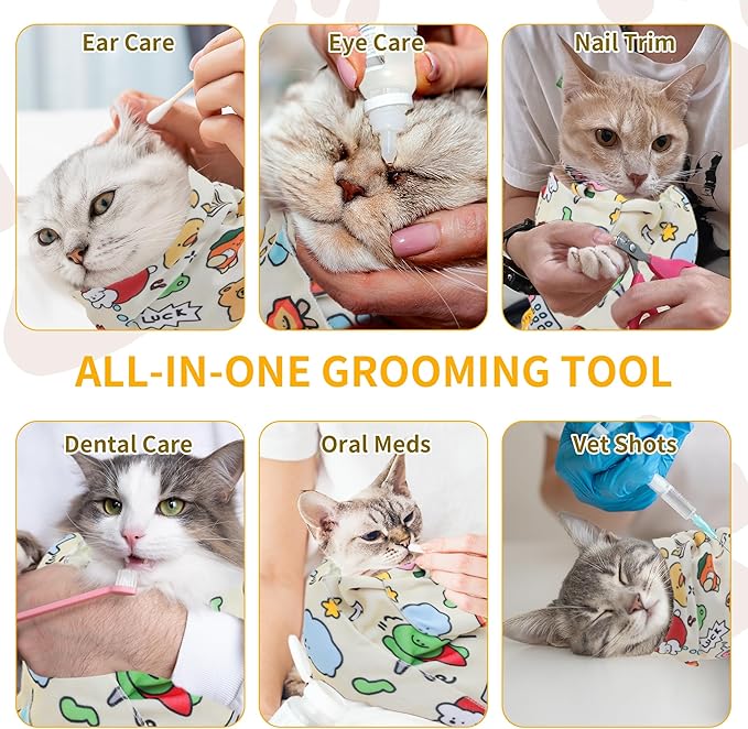 Cat Wrap, Soft and Comfortable Cat Wrap for Cutting Nails, Multifunctional Grooming Wrap for Stress-Free Nail Trimming, Yellow L-27.6inch (Within 11lbs)