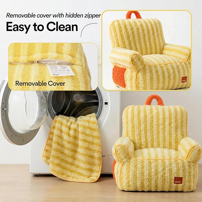 ZEZE Furniture-Style Sofa Pet Bed, Washable Plush Couch Bed with Bolstered Sides & Non-Slip Bottom for Dogs & Cats, Cozy Indoor Bed (Yellow, Small)
