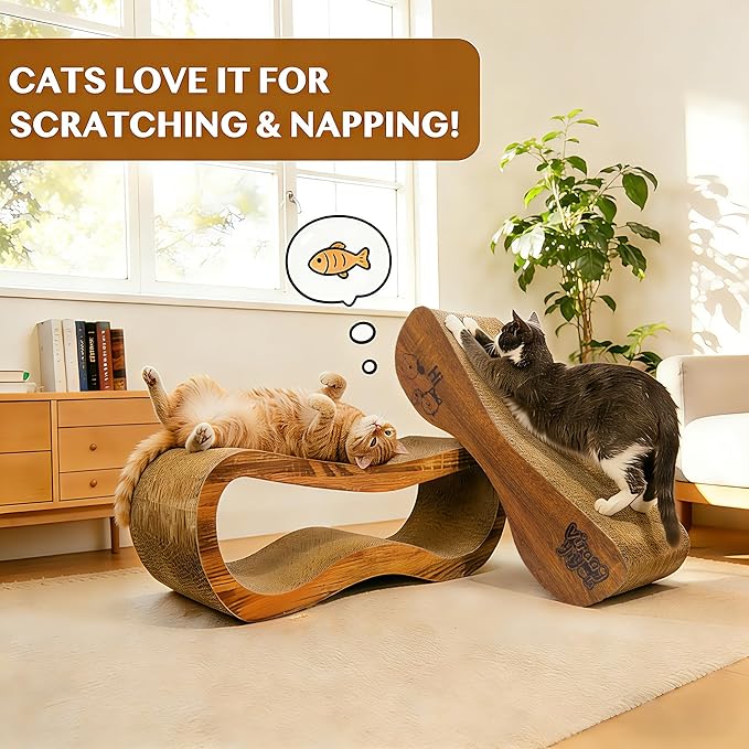 Cat Scratcher, 2 in 1 Cat Scratch Board for Scraching & Napping, Cat Scratchers for Indoor Cats Scratching Pad Couch Lounger Cardboard as Cat Bed & Furniture Protector, XLarge 34.25 Inch, with Catnip