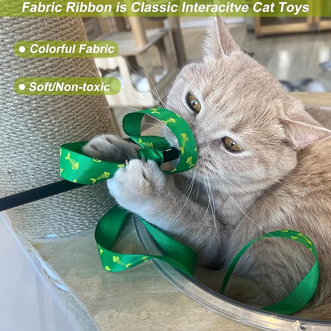 Interactive Cat Toy Wand, Cat Teaser Wand Rainbow String for Bored Indoor Adult Cats and Kittens (3 Pack String)