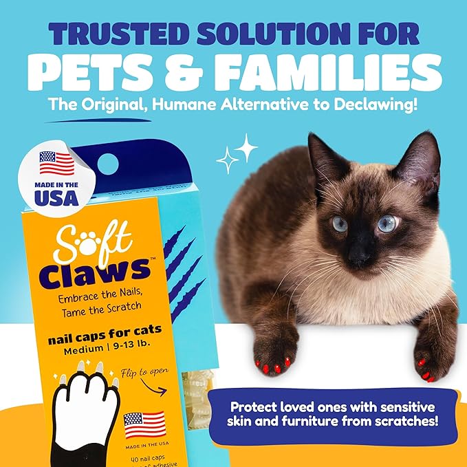 Soft Claws Cat Nail Caps for Medium Cats – (40 Caps, Pink and Green) - Made in USA - Veterinarian-Developed | Protects Furniture & Skin - Easy to Apply, Long-Lasting Anti-Scratch Soft Cat Claw Covers