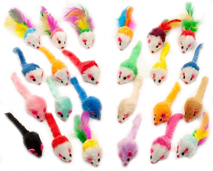Fashion's Talk Assorted Mice Cat Toys Furry Rattle Mouse Kitten Toy Mini Mice for Indoor Cats Interactive Play Color Varies 24 Count