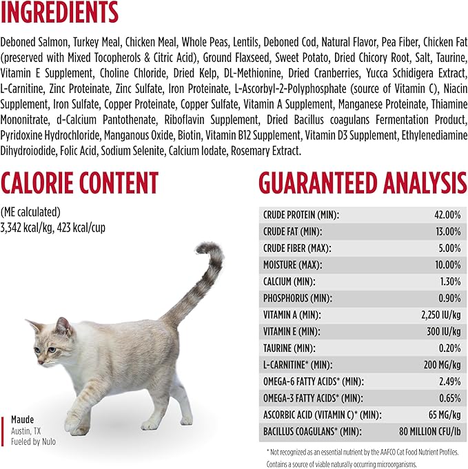 Nulo Freestyle Adult Trim Dry Cat Food - Salmon & Lentils, High Protein, Grain Free, Weight Management Kibble with Probiotics & L-Carnitine, 4lb Bag