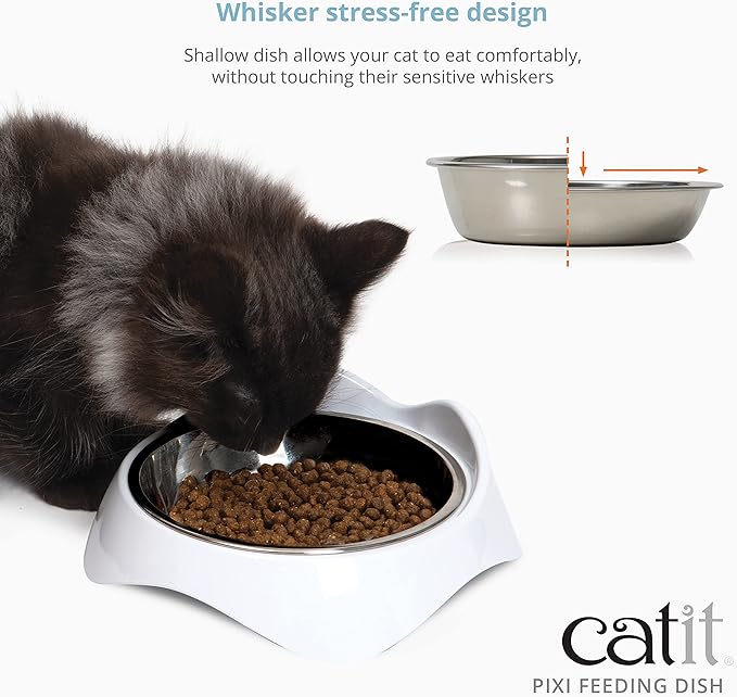 Catit PIXI Double Feeding Dish, Whisker Stress Free Food & Water Cat Bowl,White