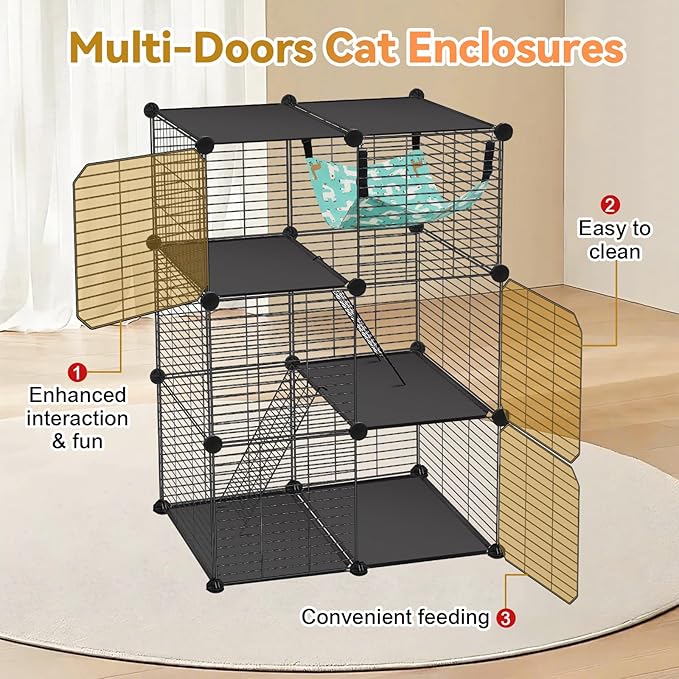 VISCOO Cat Cage, 3-Tier DIY Catio Cat Enclosures, 24" x 16" x 36" Cat Playpen Indoor & Outdoor with Hammock, Detachable Metal Wire Kennel Cats Crate, 2x1x3 Exercise Place for 1-2 Kitten